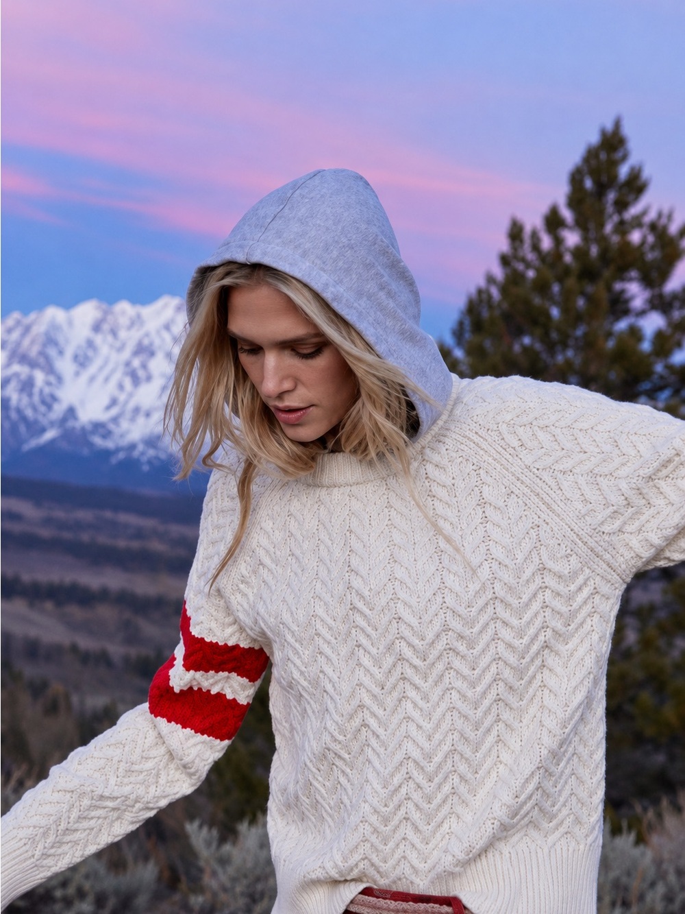 Anthropologie Striped Cable Knit Sweater Hoodie